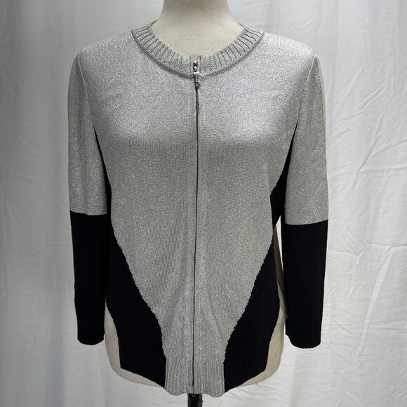 St John SoCa Womens Full Zip Colorblock Sweater Jacket Size M Wool 3/4 Sleeve - Picture 2 of 10